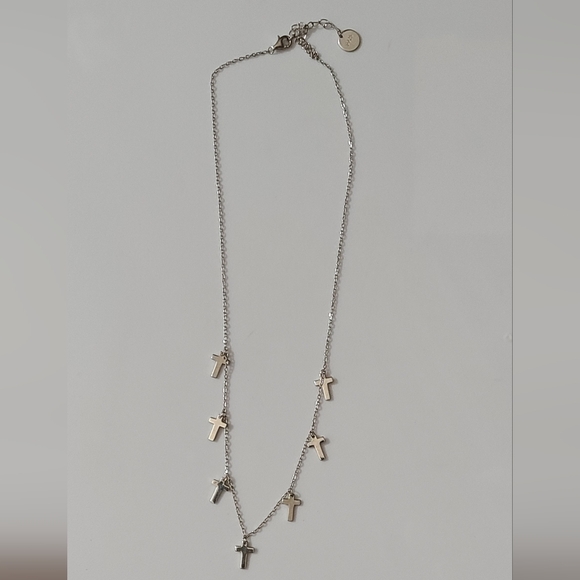 925 sterling silver cross charms necklace 18" euc dainty chain crosses religious - Picture 2 of 7